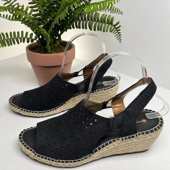 Clarks Artisan Espadrille Wedge Sandals Womens 9M Black Petrina Gail - Picture 1 of 9